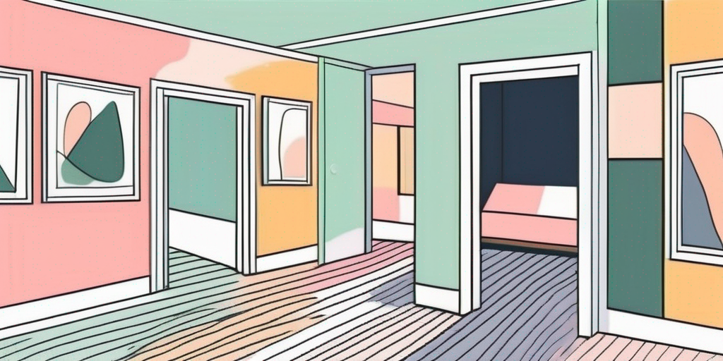 A room with different sections of wallpaper in various colors