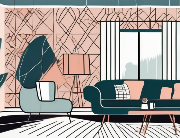 A stylish room with various decorative elements like a vintage lamp