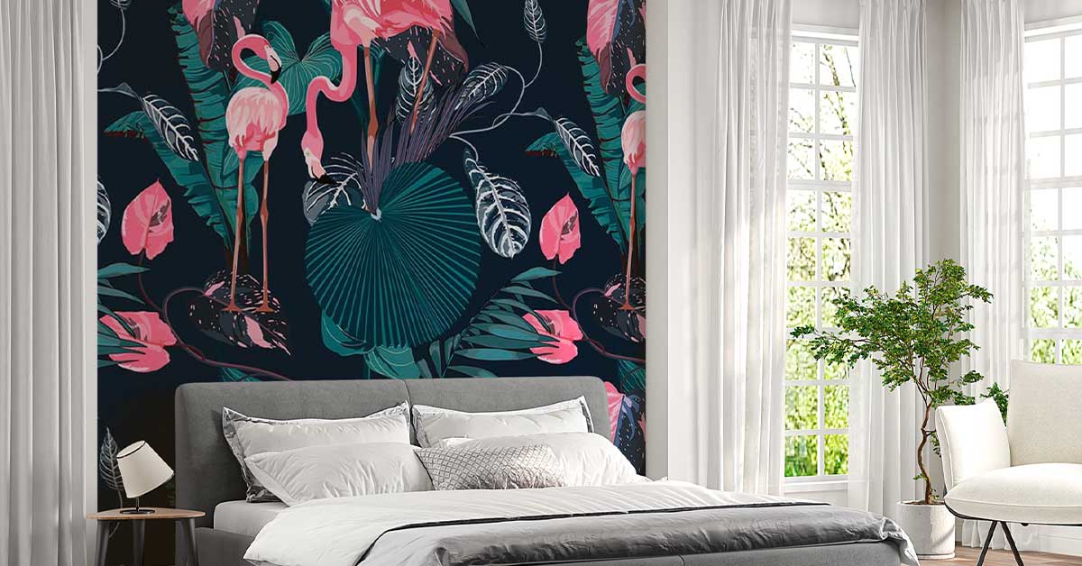 Carta da parati con fenicotteri