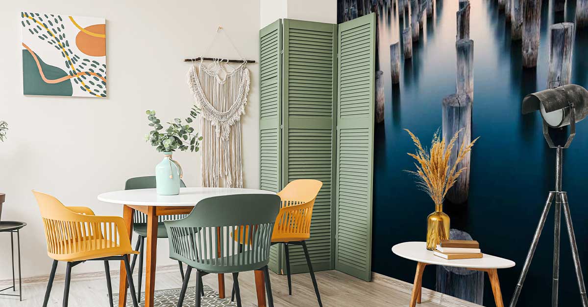 Carta da parati fotografica con frangiflutti in legno Carta da parati fotografica con frangiflutti in legno