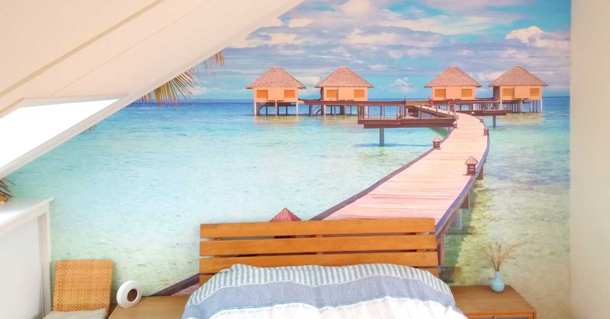 Carta da parati fotografica con pontili in legno