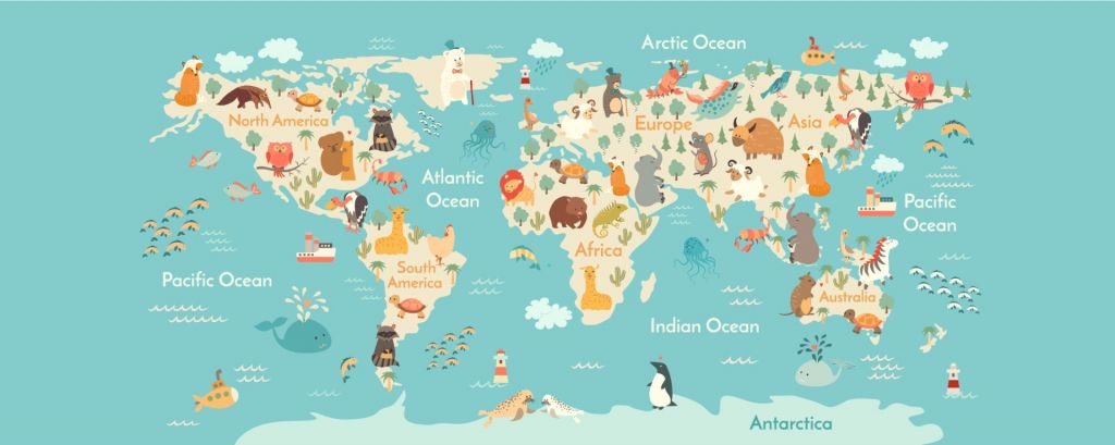 Mappa del mondo con gli animali