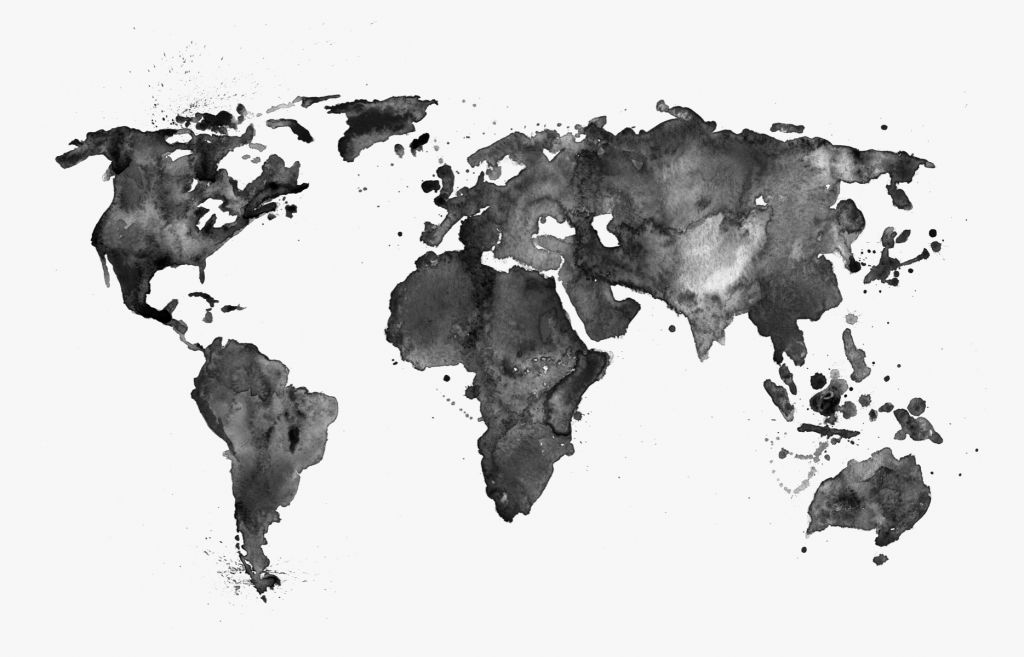 Nero mondo mappa del mondo di acquerello