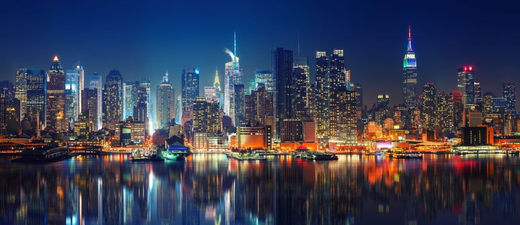 Sfondo fotografico dello skyline di New York di notte