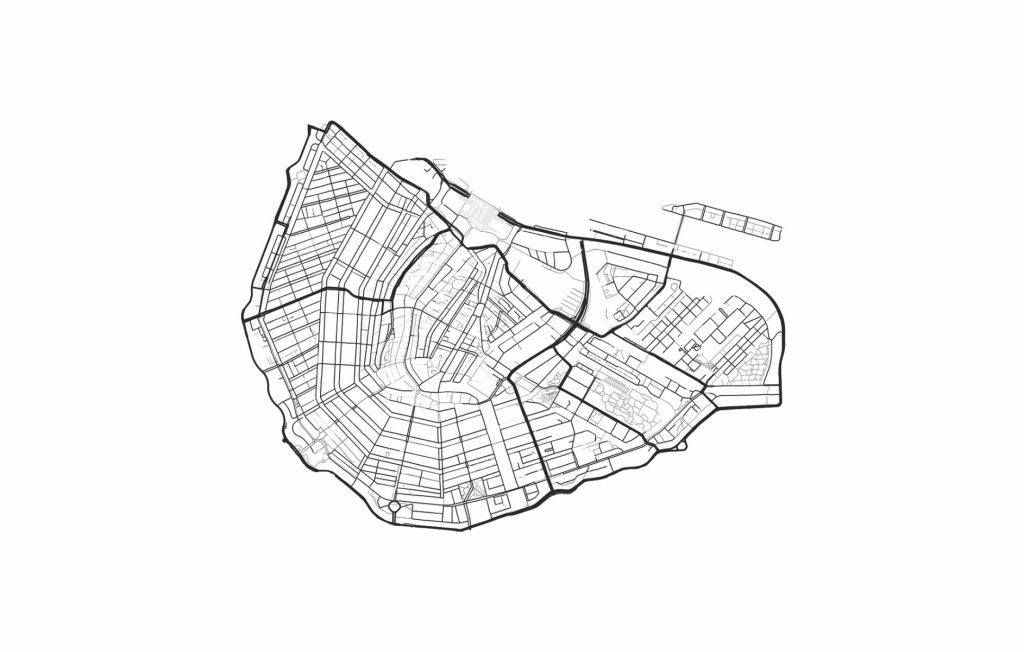 Mappa del centro di Amsterdam, bianco