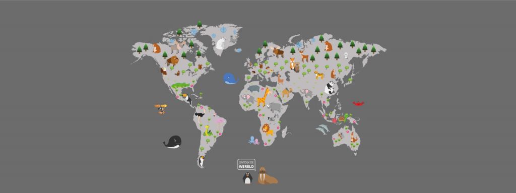 Mappa del mondo per bambini con sfondo grigio