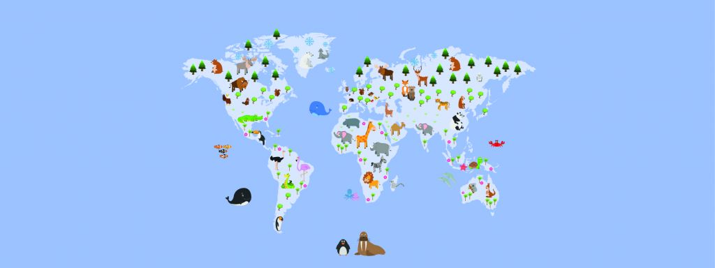 Mappa del mondo per bambini con sfondo blu