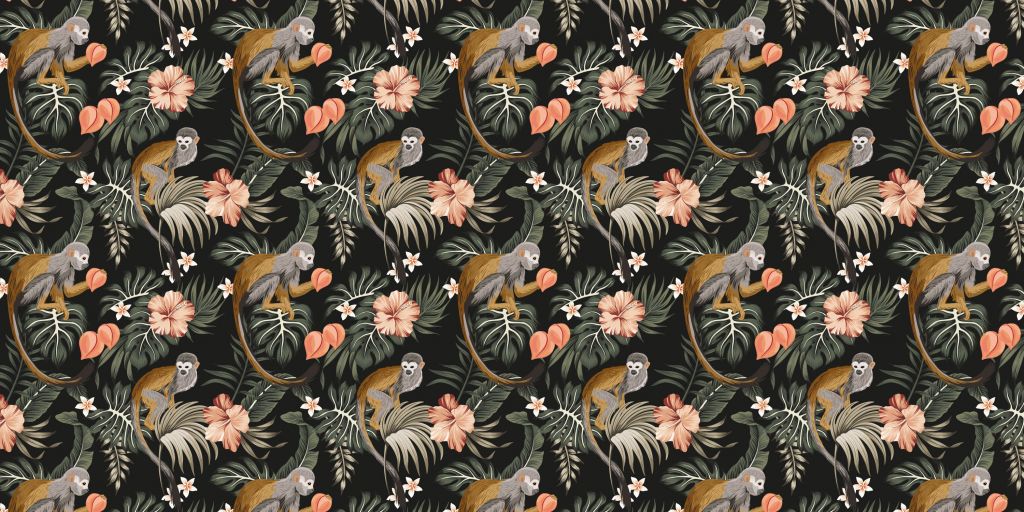 Foglie tropicali con le scimmie