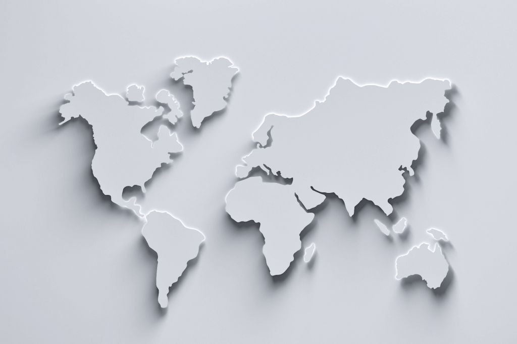 Mappa del mondo in 3D bianco