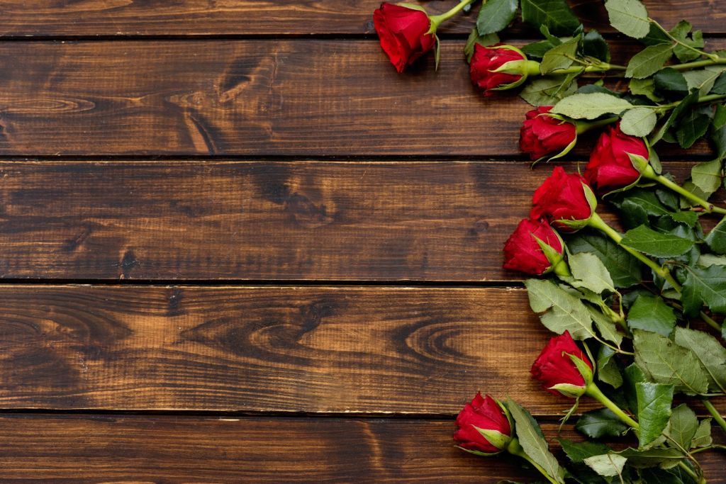 Rose rosse su legno