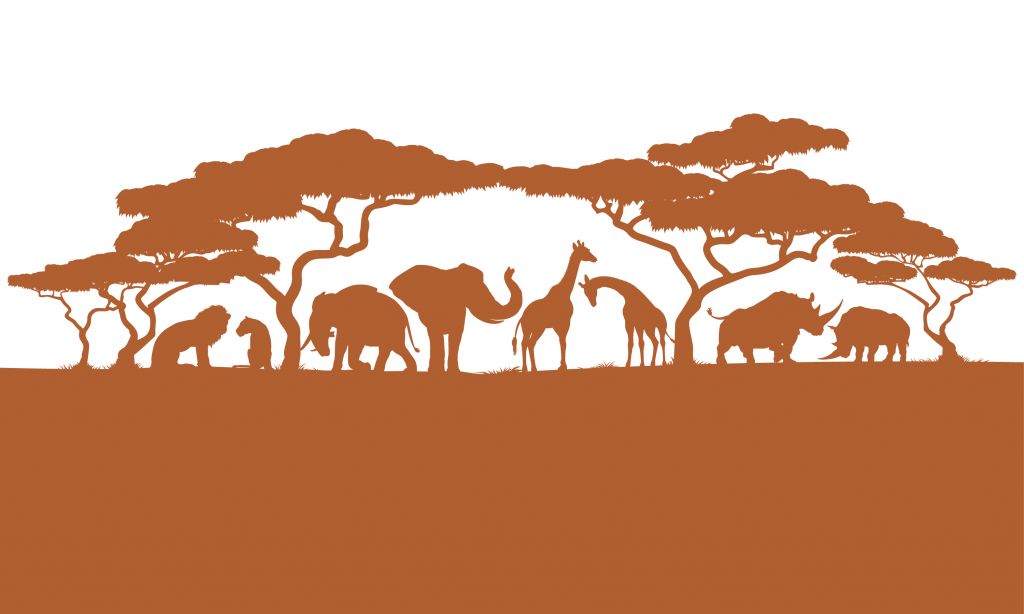 Silhouette animali da safari, colore ruggine