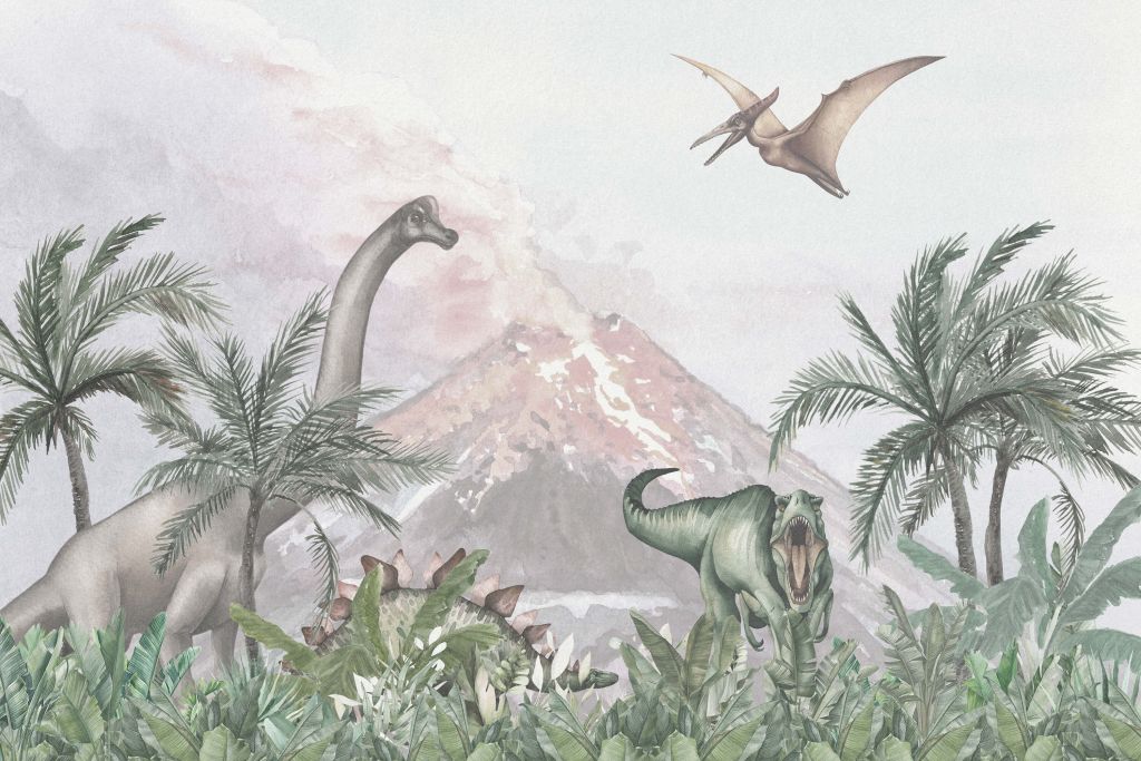 Dino's bij een vulkaan