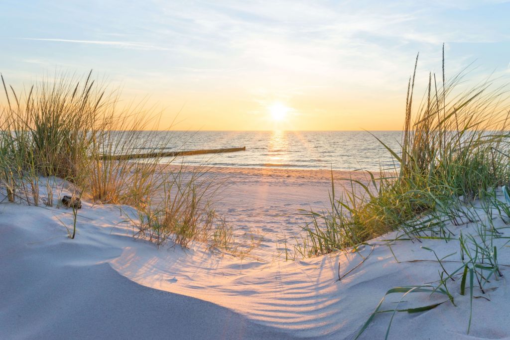 Spiaggia di dune con tramonto
