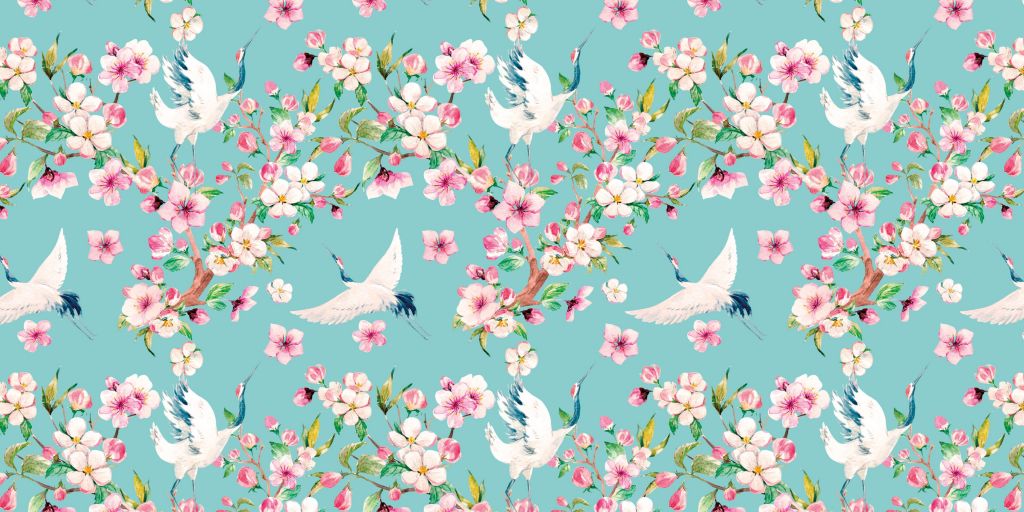 Gru tra i fiori rosa