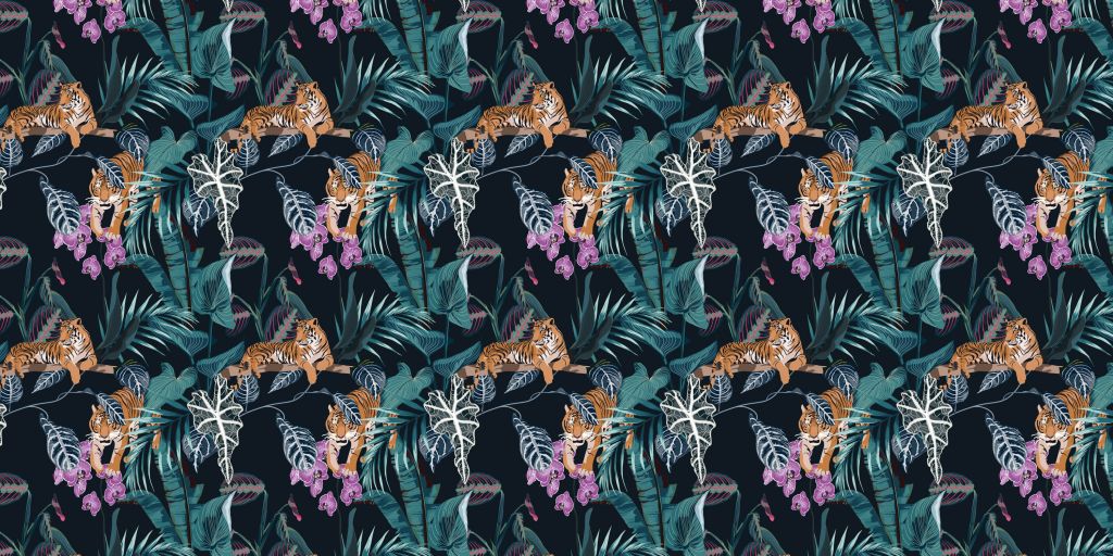 Tigri, foglie e fiori