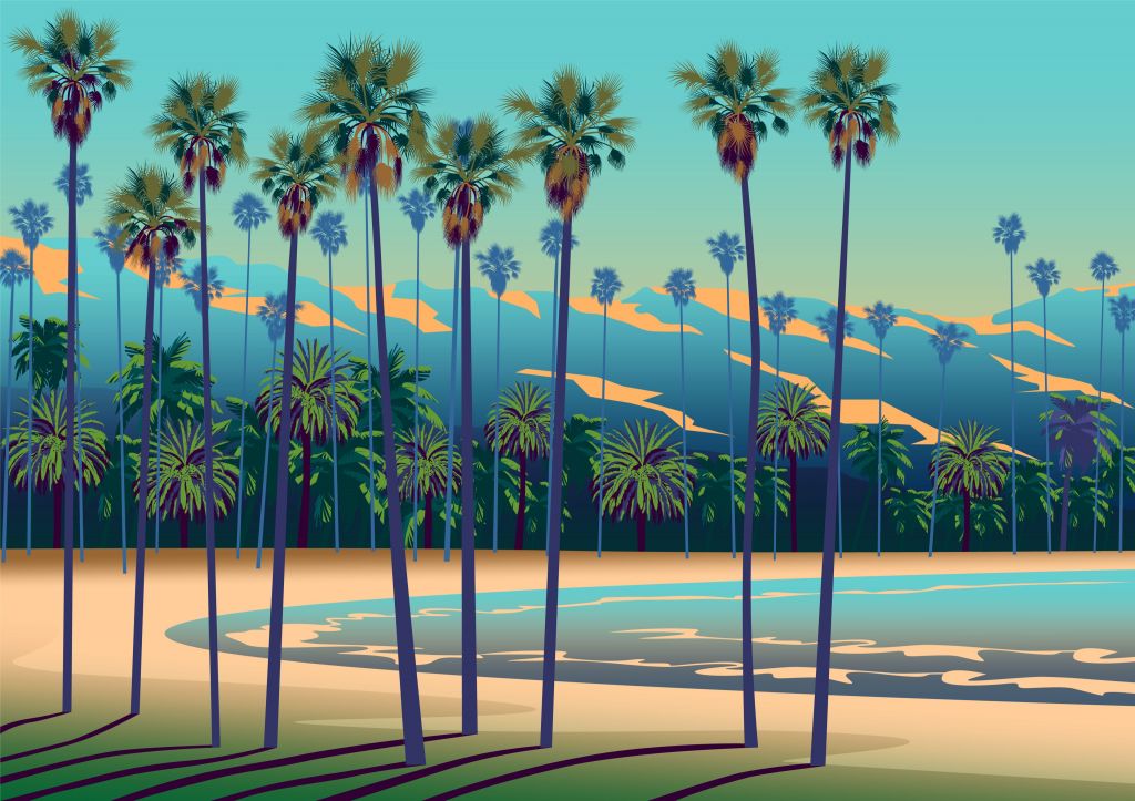 Lago disegnato con palme