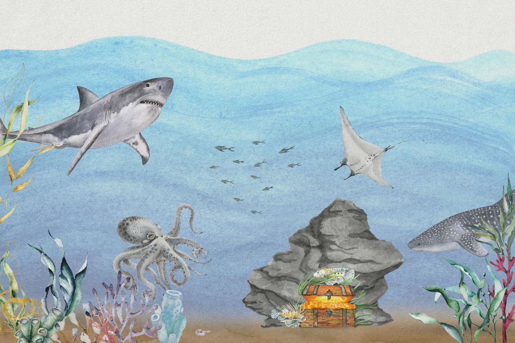 Mondo sottomarino con squali