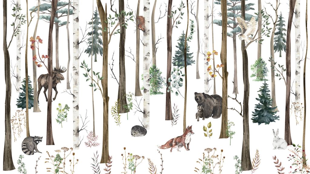 Foresta disegnata con animali autunnali