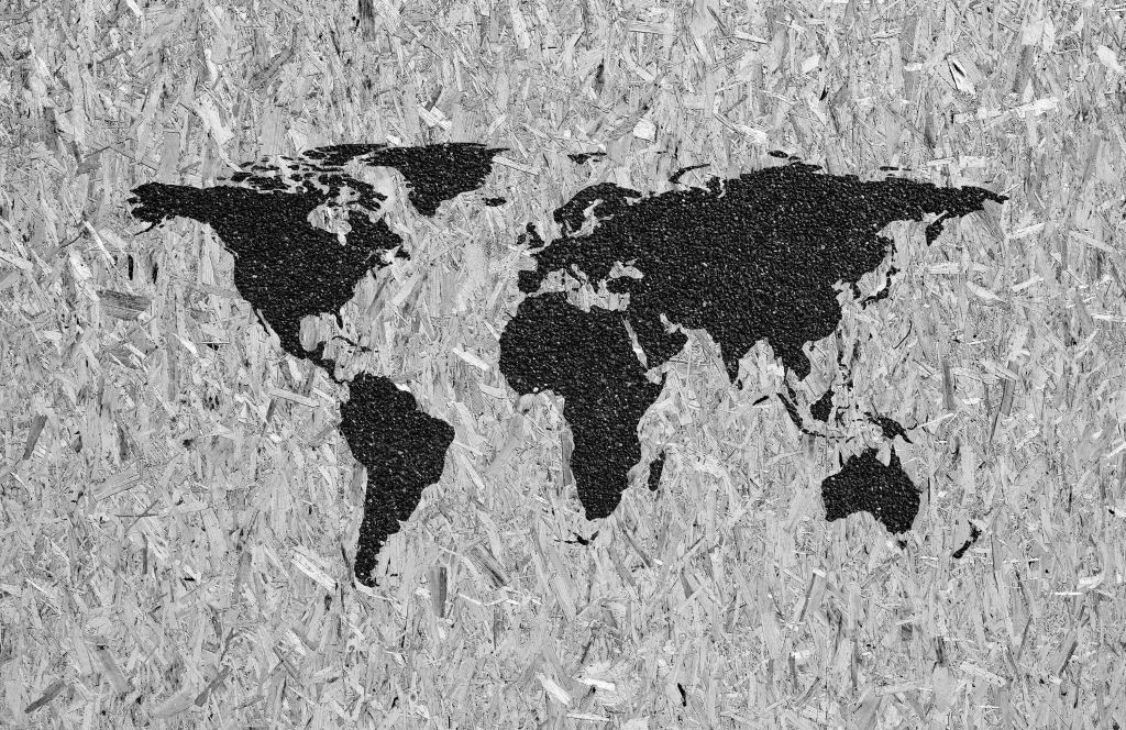 Mappa del mondo nera su sfondo bianco