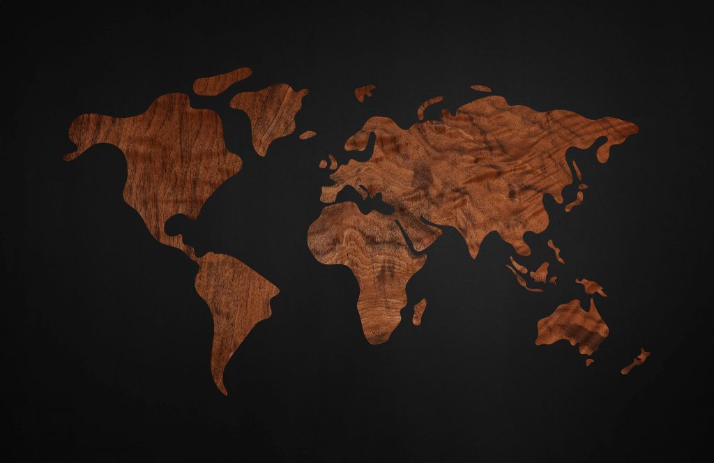 Mappa del mondo con impiallacciatura di legno
