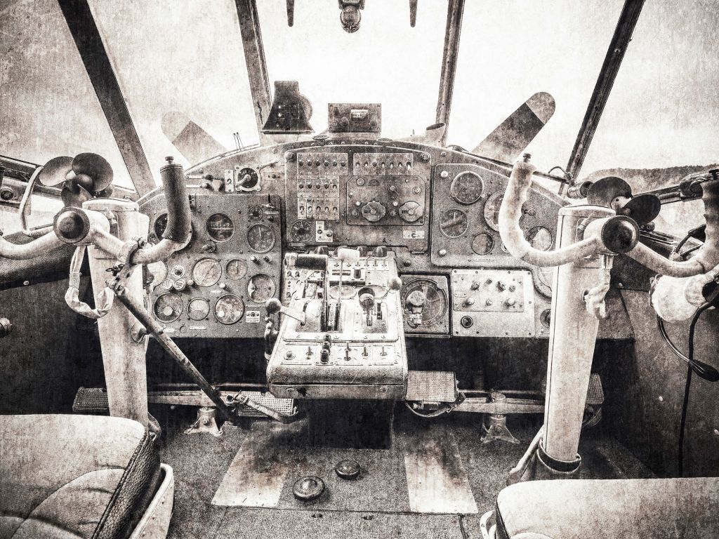 Cabina di pilotaggio di un aereo in seppia