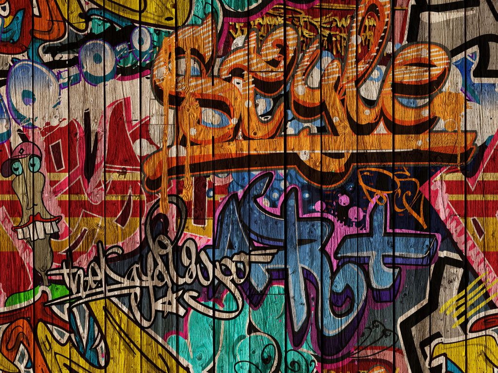 Graffiti con lettere su legno