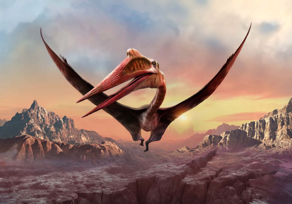 Quetzalcoatlus che vola sopra le montagne