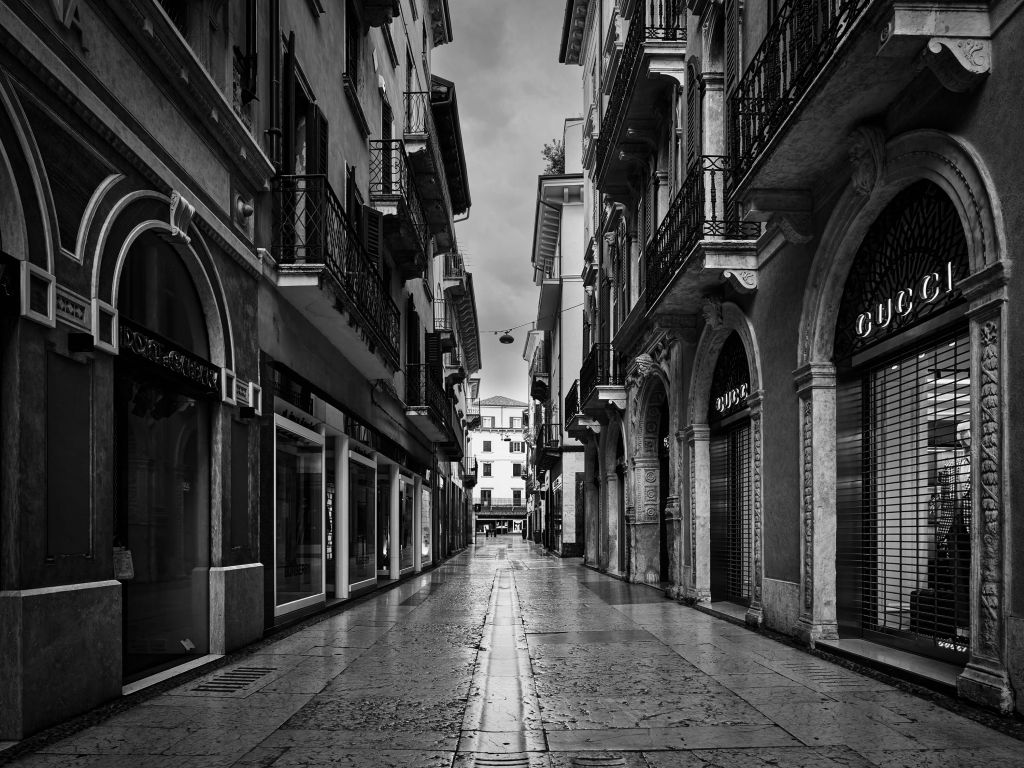Strada dello shopping in bianco e nero
