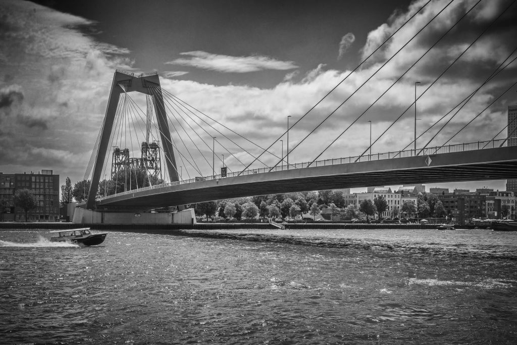 Passaggio del ponte Principe Willem Alexander a Rotterdam in bianco e nero