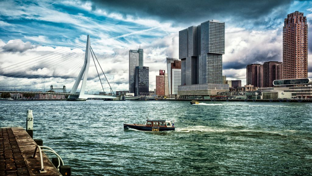 Skyline' Rotterdam con vista sul Kop van Zuid a colori 