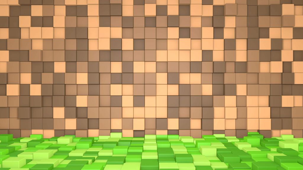 Paesaggio 3D di Minecraft con blocchi marroni