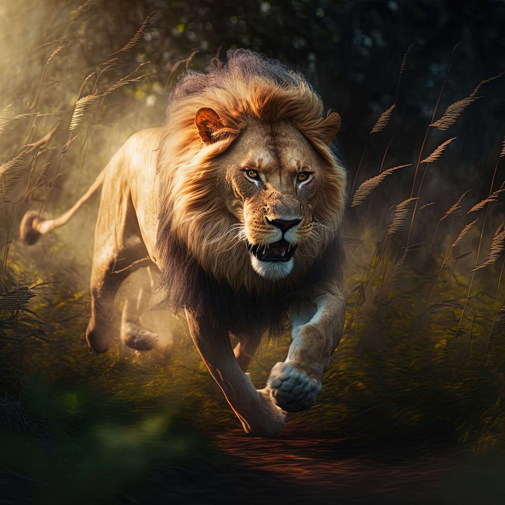 Un leone in corsa
