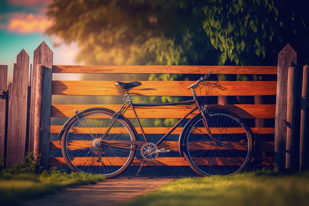 Bicicletta vicino a una staccionata di legno