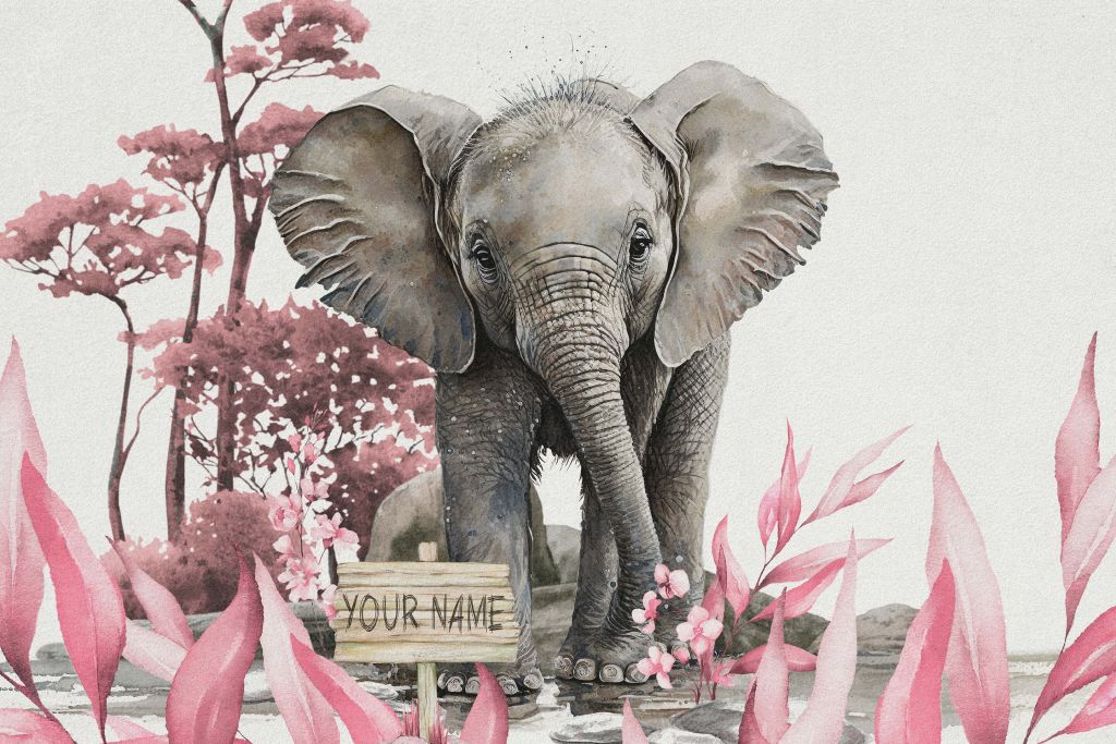 Elefante nella giungla rosa