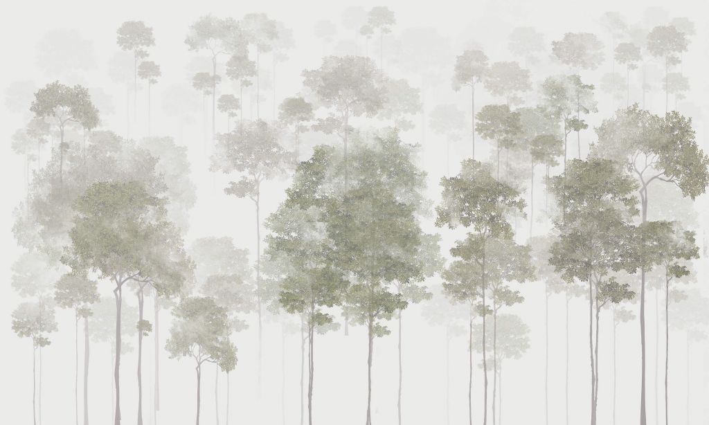 Foresta dipinta nella nebbia