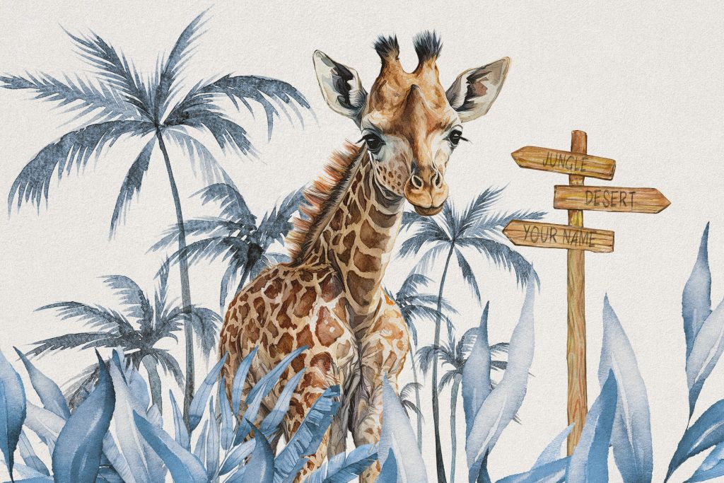 Baby giraffa nella giungla blu