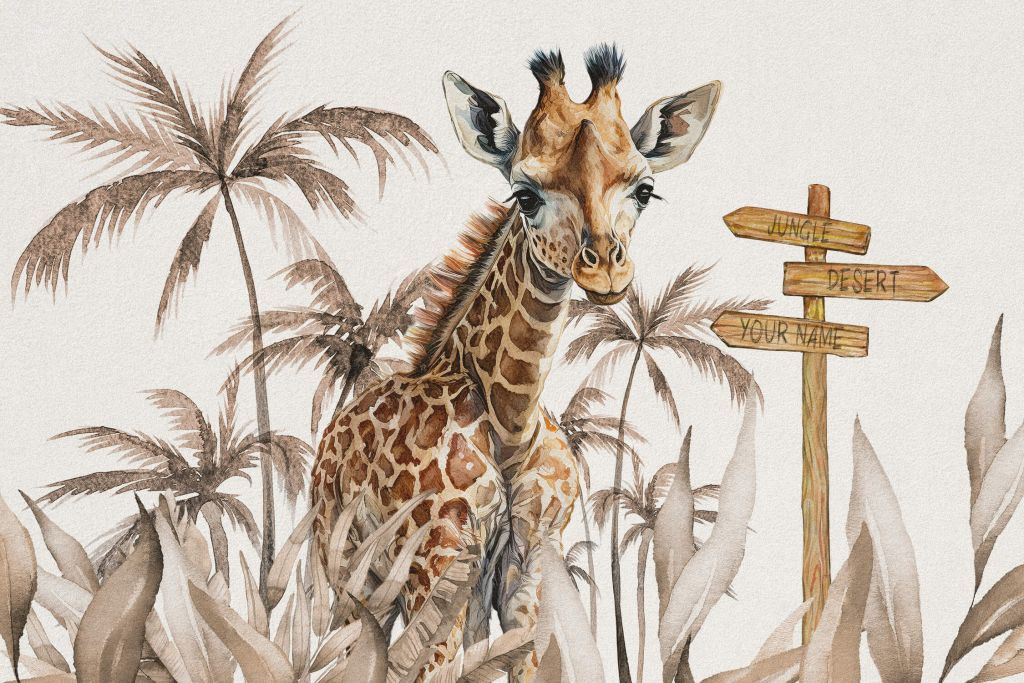 Baby giraffa nella giungla taupe