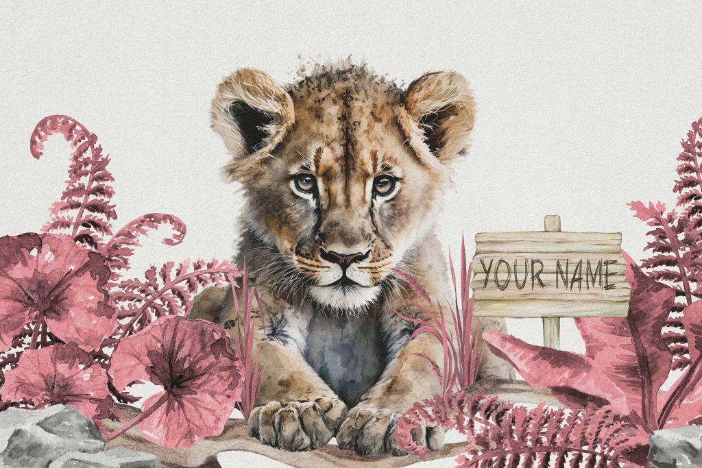 Giovane leone nella giungla rosa