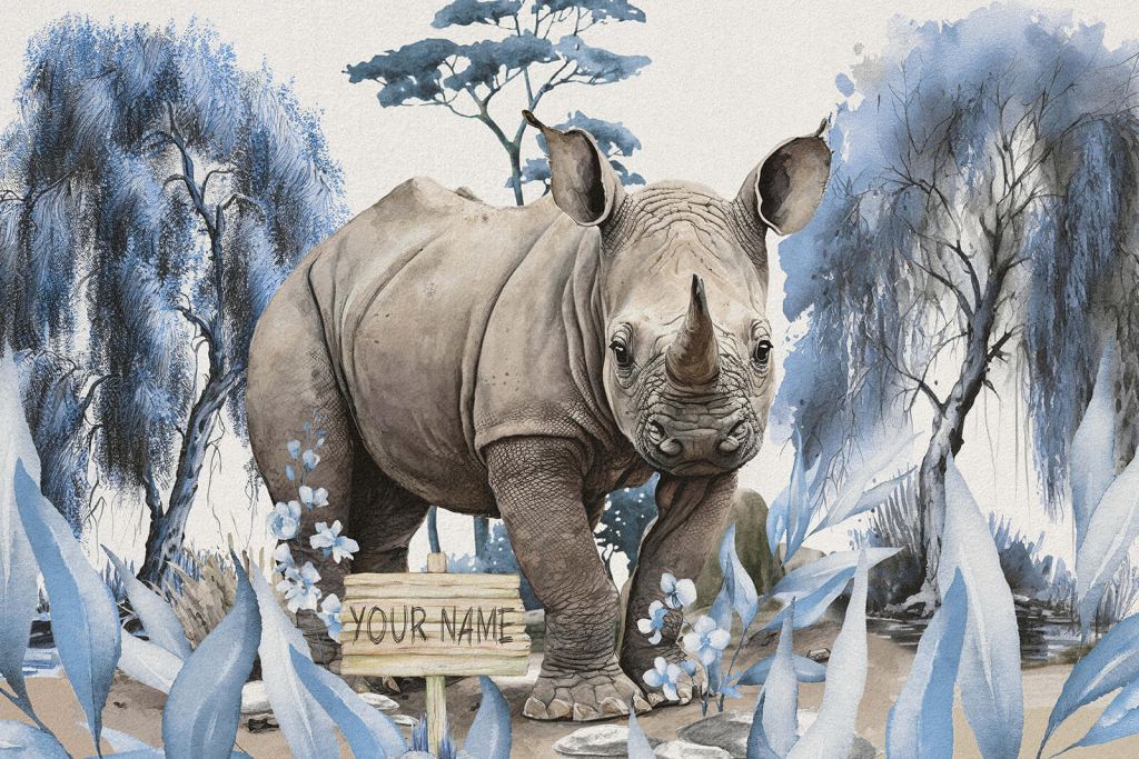 Baby rinoceronte nella savana blu