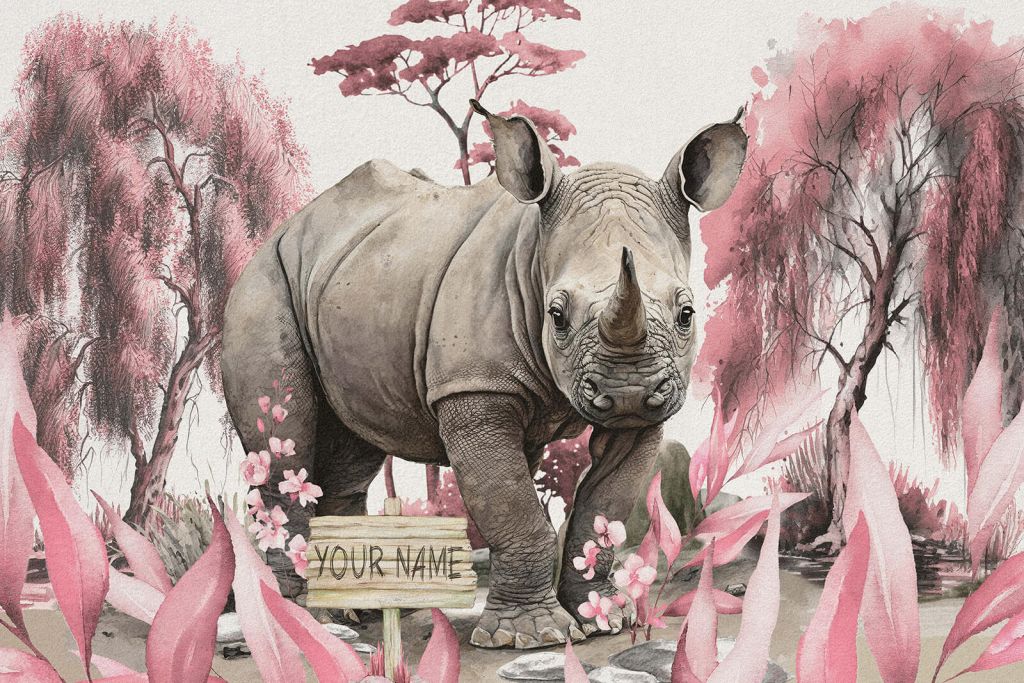 Baby rinoceronte nella savana rosa