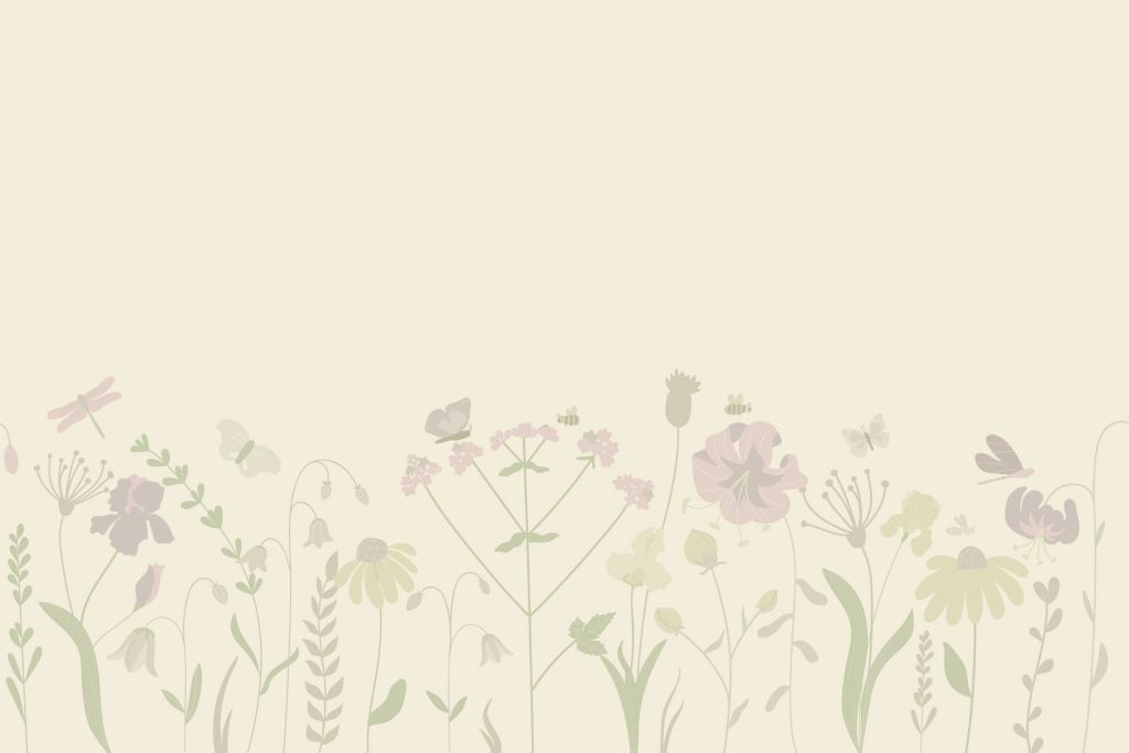 Campo di fiori con farfalle beige e rosa antico