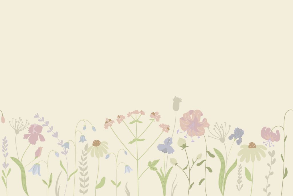 Campo di fiori beige, rosa antico, verde e lilla