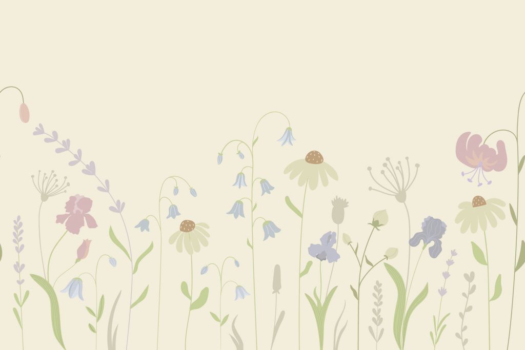 Campo di fiori alto sabbia, rosa antico, verde e lilla