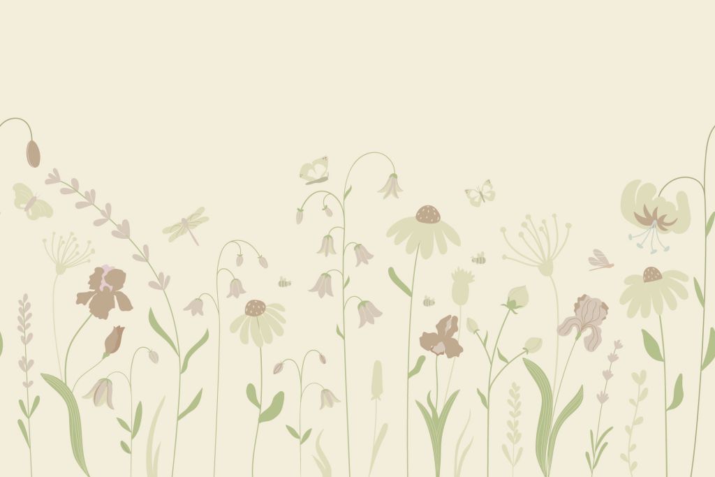 Campo di fiori alto con farfalle sabbia con rosa antico