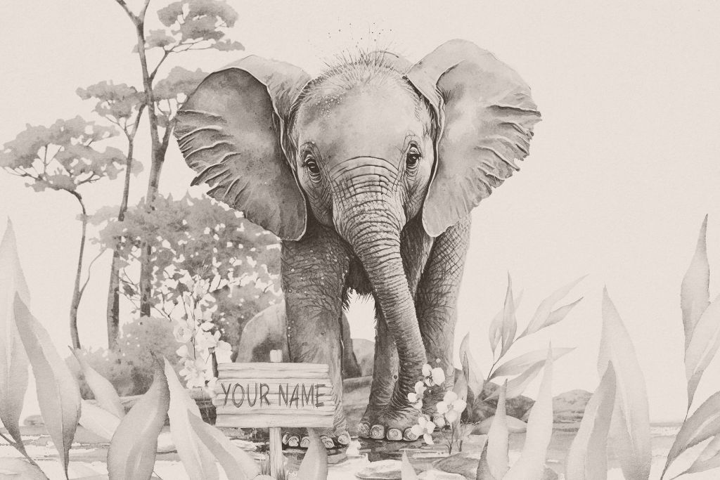 Baby elefante nella giungla beige