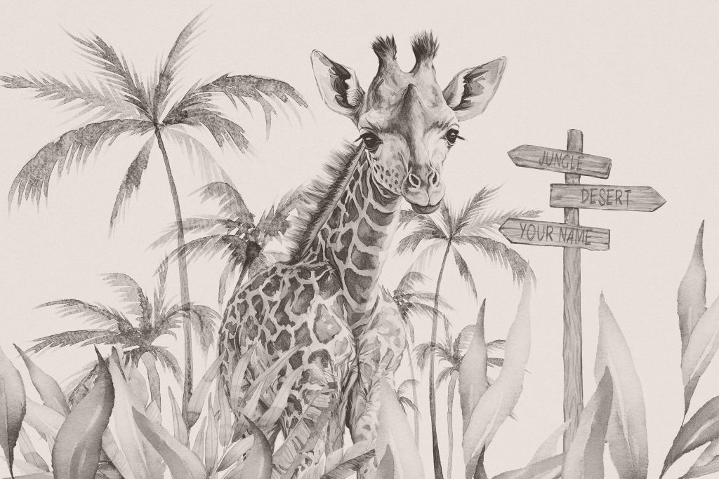 Baby giraffa nella giungla beige