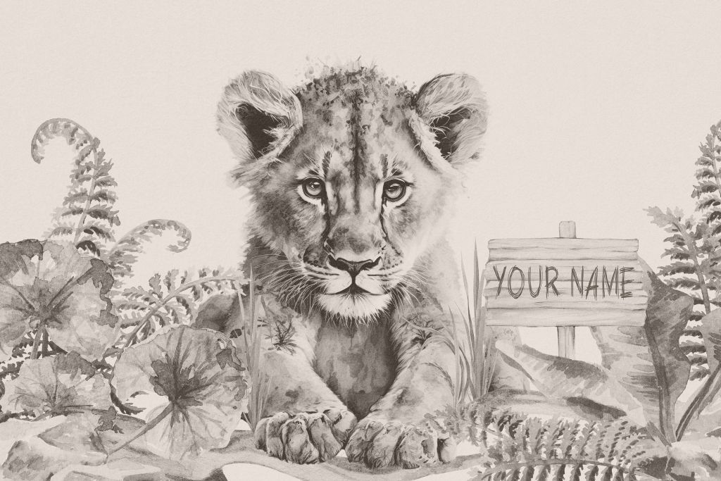 Baby leone nella giungla beige