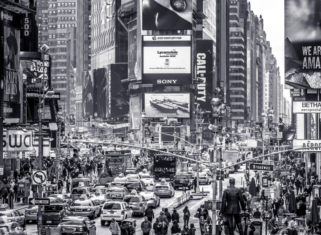 Commuters on busy Broadway in Ney York City near Times Square