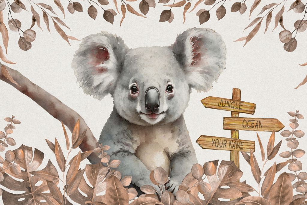 Baby koala nella giungla taupe