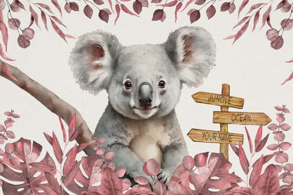 Baby koala nella giungla rosa